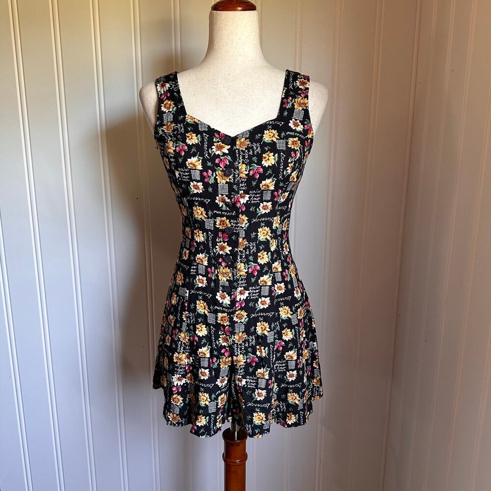 Vintage 90s Twee Sunflower Romper Juniors 3/4